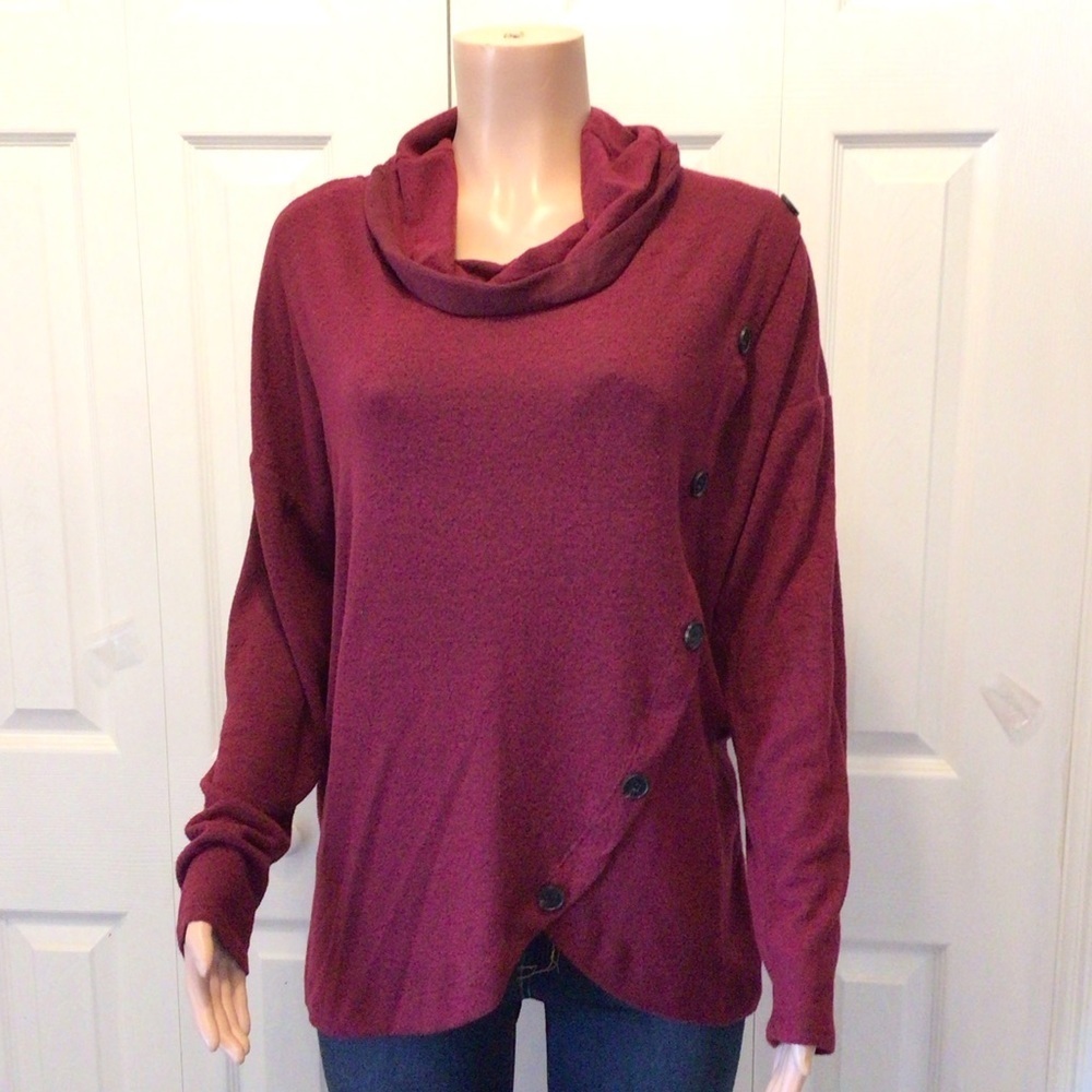89th + Madison Womens Red Long Sleeve Cowl Neck Crossover Sweater Size Large